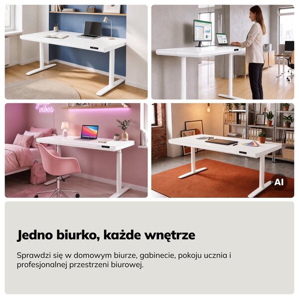 Biurko elektryczne z regulacją wysokości Ellis 160x70 cm, kolor biały