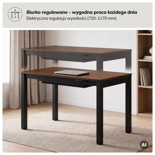 Biurko elektryczne regulowane Evan 120x63 cm, orzech/czarny