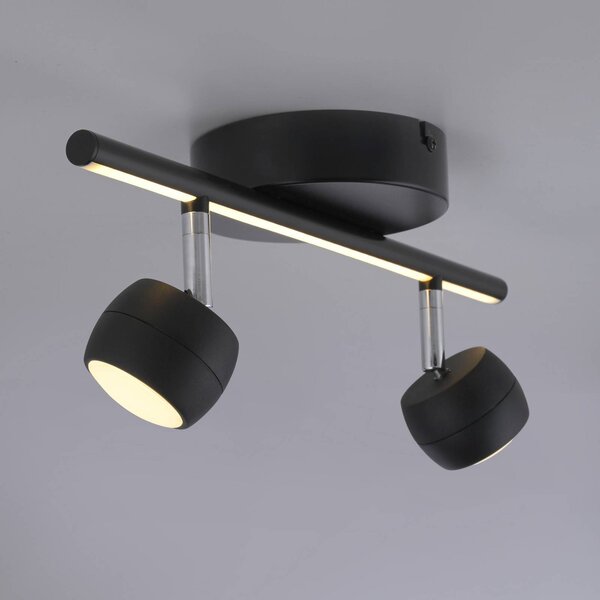 JUST LIGHT. GmbH Reflektor sufitowy LED Jarik, 2-punktowa, czarny, 3000 K możliwość ściemniania, czarny, salon / jadalnia, metal, nowoczesny