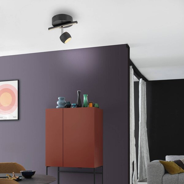JUST LIGHT. GmbH Reflektor sufitowy LED Jarik, 1-punktowy, czarny, 3000 K możliwość ściemniania, czarny, salon / jadalnia, metal, nowoczesny