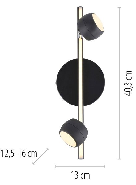 JUST LIGHT. GmbH Reflektor sufitowy LED Jarik, 2-punktowa, czarny, 3000 K możliwość ściemniania, czarny, salon / jadalnia, metal, nowoczesny