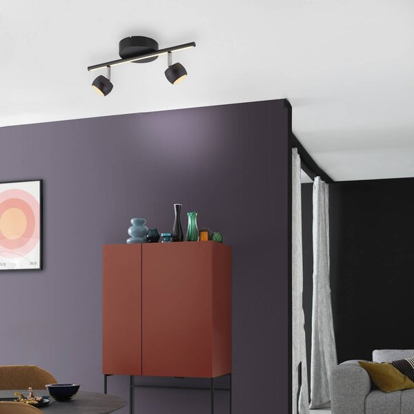 JUST LIGHT. GmbH Reflektor sufitowy LED Jarik, 2-punktowa, czarny, 3000 K możliwość ściemniania, czarny, salon / jadalnia, metal, nowoczesny