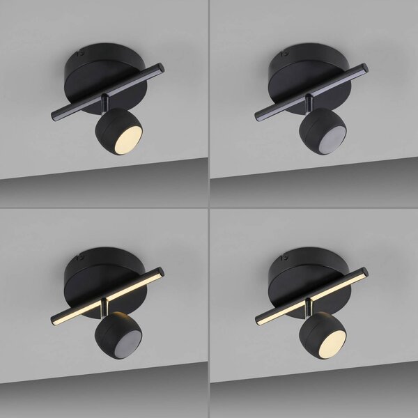 JUST LIGHT. GmbH Reflektor sufitowy LED Jarik, 1-punktowy, czarny, 3000 K możliwość ściemniania, czarny, salon / jadalnia, metal, nowoczesny