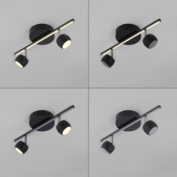 JUST LIGHT. GmbH Reflektor sufitowy LED Jarik, 2-punktowa, czarny, 3000 K możliwość ściemniania, czarny, salon / jadalnia, metal, nowoczesny