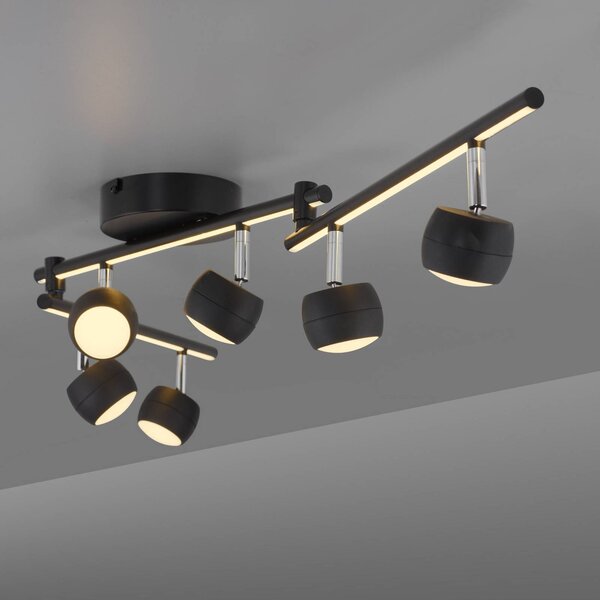 JUST LIGHT. GmbH Reflektor sufitowy LED Jarik, 6-punktowa, czarny, 3000 K możliwość ściemniania, czarny, salon / jadalnia, metal, nowoczesny