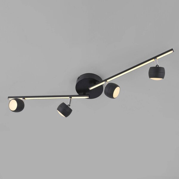 JUST LIGHT. GmbH Reflektor sufitowy LED Jarik, 4-punktowa, czarny, 3000 K możliwość ściemniania, czarny, salon / jadalnia, metal, nowoczesny