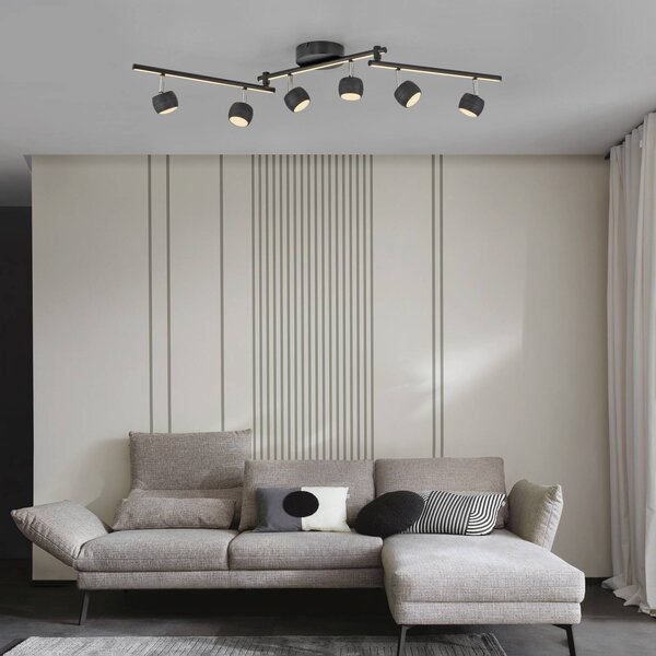 JUST LIGHT. GmbH Reflektor sufitowy LED Jarik, 6-punktowa, czarny, 3000 K możliwość ściemniania, czarny, salon / jadalnia, metal, nowoczesny