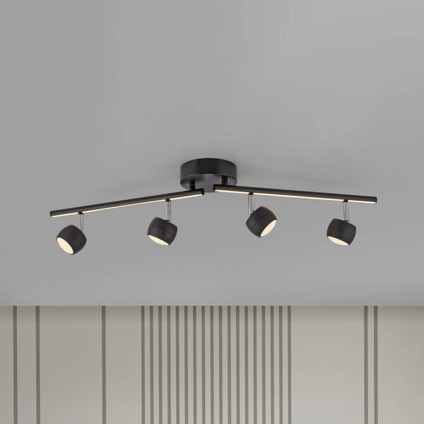 JUST LIGHT. GmbH Reflektor sufitowy LED Jarik, 4-punktowa, czarny, 3000 K możliwość ściemniania, czarny, salon / jadalnia, metal, nowoczesny