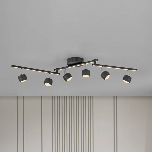 JUST LIGHT. GmbH Reflektor sufitowy LED Jarik, 6-punktowa, czarny, 3000 K możliwość ściemniania, czarny, salon / jadalnia, metal, nowoczesny