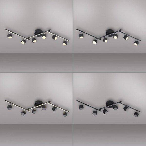 JUST LIGHT. GmbH Reflektor sufitowy LED Jarik, 6-punktowa, czarny, 3000 K możliwość ściemniania, czarny, salon / jadalnia, metal, nowoczesny