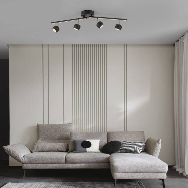 JUST LIGHT. GmbH Reflektor sufitowy LED Jarik, 4-punktowa, czarny, 3000 K możliwość ściemniania, czarny, salon / jadalnia, metal, nowoczesny