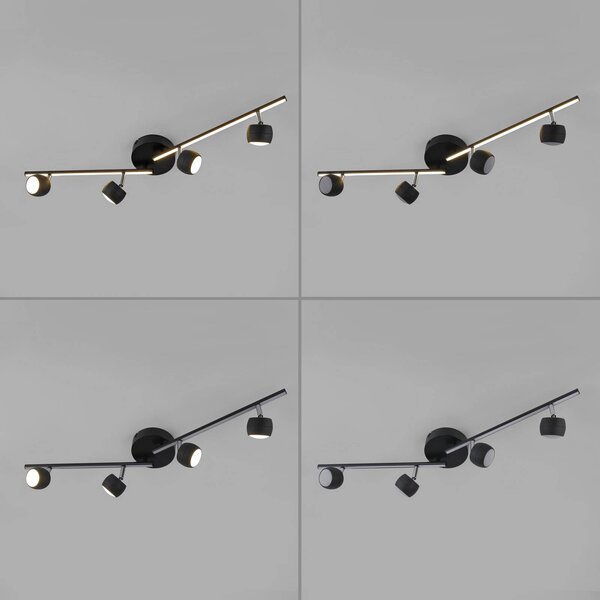 JUST LIGHT. GmbH Reflektor sufitowy LED Jarik, 4-punktowa, czarny, 3000 K możliwość ściemniania, czarny, salon / jadalnia, metal, nowoczesny