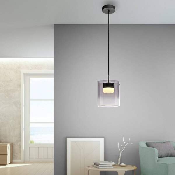JUST LIGHT. GmbH Lampa wisząca szklana Elio, możliwość ściemniania, aluminiowy / szary / cynkowy, salon / jadalnia, szkło, nowoczesny