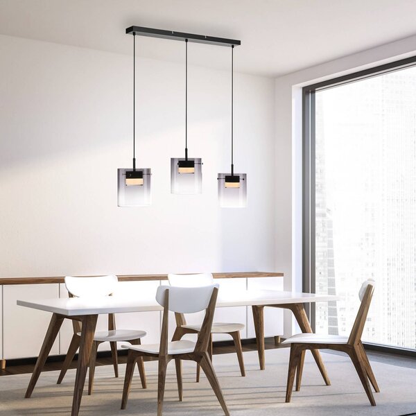 JUST LIGHT. GmbH Lampa wisząca szklana Elio, możliwość ściemniania, aluminiowy / szary / cynkowy, salon / jadalnia, szkło, nowoczesny