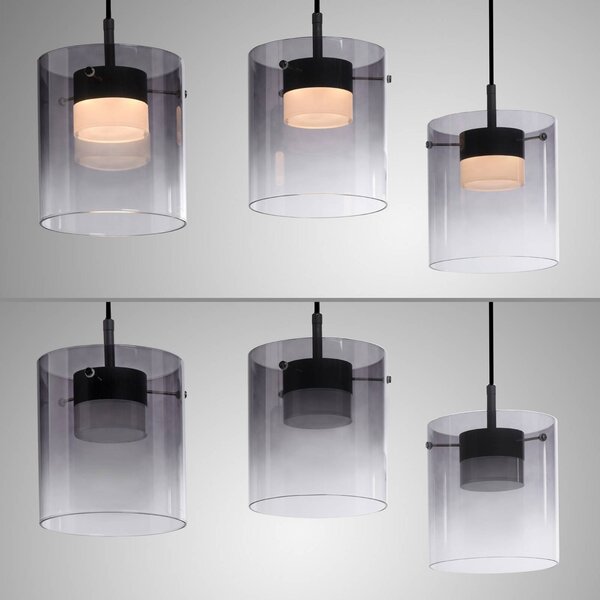 JUST LIGHT. GmbH Lampa wisząca szklana Elio, możliwość ściemniania, aluminiowy / szary / cynkowy, salon / jadalnia, szkło, nowoczesny
