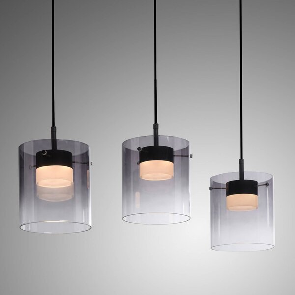 JUST LIGHT. GmbH Lampa wisząca szklana Elio, możliwość ściemniania, aluminiowy / szary / cynkowy, salon / jadalnia, szkło, nowoczesny