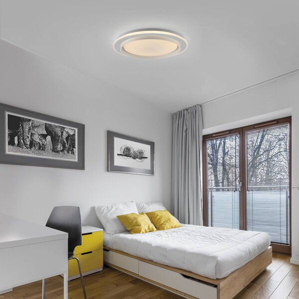 JUST LIGHT. GmbH Lampa sufitowa LED Lago, możliwość ściemniania, biały / opal, salon / jadalnia, metal, nowoczesny