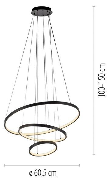 JUST LIGHT. GmbH Lampa wisząca Cerchi, czarny, salon / jadalnia, metal, nowoczesny