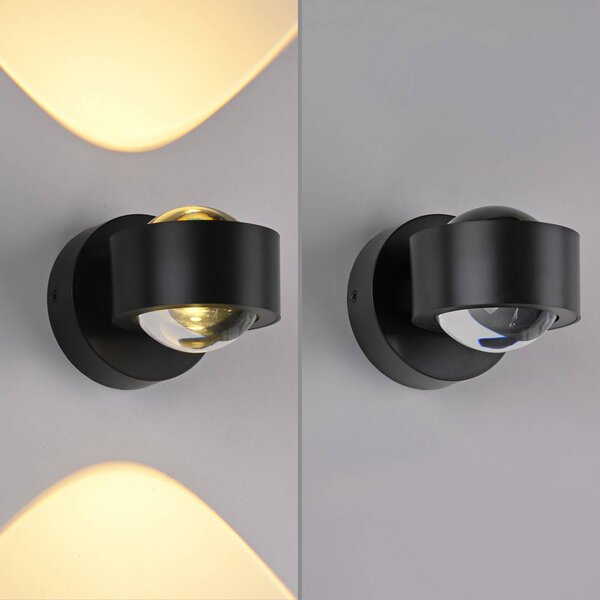 JUST LIGHT. GmbH Kinkiet LED Chia, możliwość ściemniania, czarny, salon / jadalnia, metal, nowoczesny