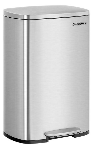 Kosz na śmieci TIDY z wolnym zamykaniem, 50 l, srebrny SongmicsHome