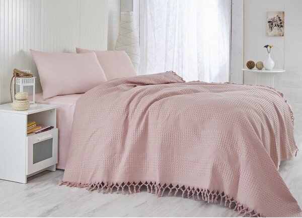 Różowa bawełniana narzuta na łóżko dwuosobowe 220x240 cm Pique – Mijolnir