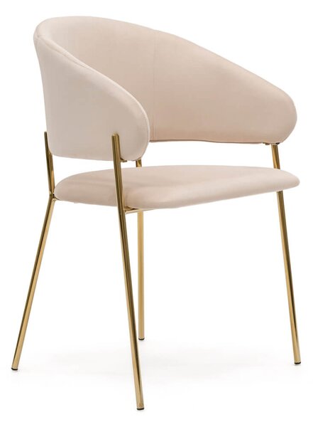 EMWOmeble Krzesło tapicerowane C-963 beżowy welur/złote nogi