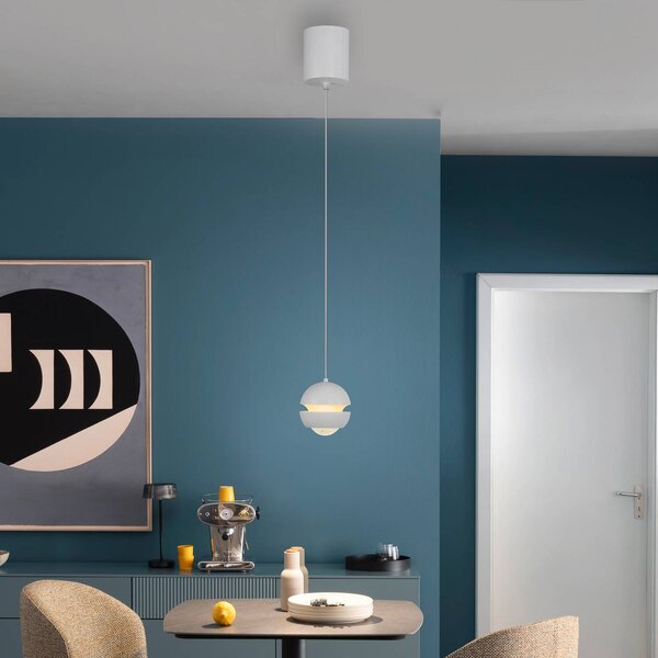 Schöner Wohnen Lampa wisząca szklana Lini, biały / opal, salon / jadalnia, metal, nowoczesny