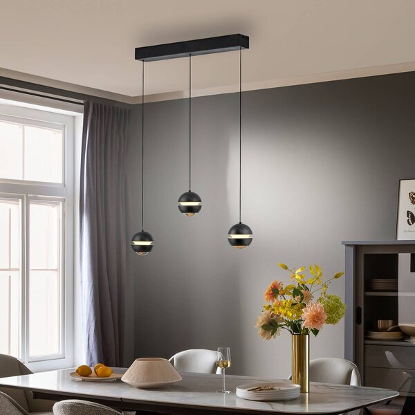 Schöner Wohnen Lampa wisząca szklana Lini, możliwość ściemniania, czarny, salon / jadalnia, metal, nowoczesny