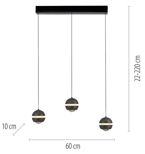 Schöner Wohnen Lampa wisząca szklana Lini, możliwość ściemniania, czarny, salon / jadalnia, metal, nowoczesny