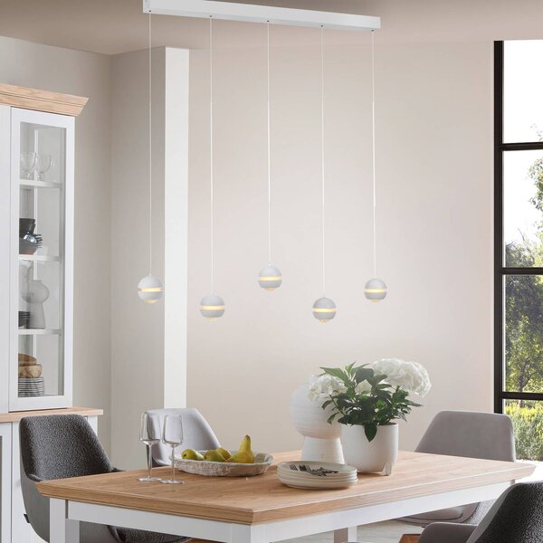 Schöner Wohnen Lampa wisząca szklana Lini, możliwość ściemniania, biały / opal, salon / jadalnia, metal, nowoczesny