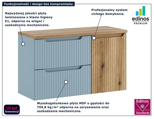 Niebieska wisząca szafka pod umywalkę z koszem na pranie C9-T89