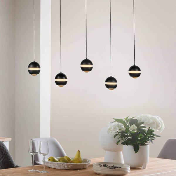 Schöner Wohnen Lampa wisząca szklana Lini, możliwość ściemniania, czarny, salon / jadalnia, metal, nowoczesny