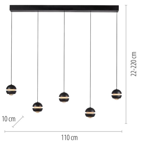 Schöner Wohnen Lampa wisząca szklana Lini, możliwość ściemniania, czarny, salon / jadalnia, metal, nowoczesny