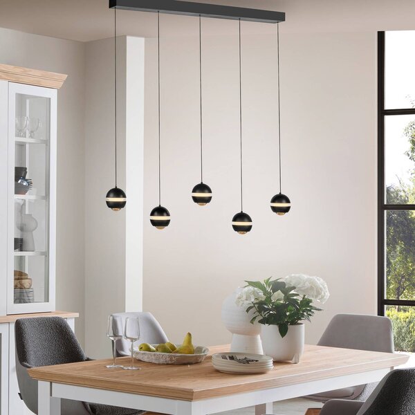 Schöner Wohnen Lampa wisząca szklana Lini, możliwość ściemniania, czarny, salon / jadalnia, metal, nowoczesny