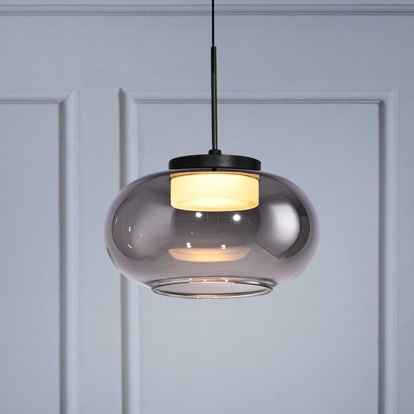 Schöner Wohnen Lampa wisząca szklana Sia, możliwość ściemniania, aluminiowy / szary / cynkowy, salon / jadalnia, szkło, nowoczesny