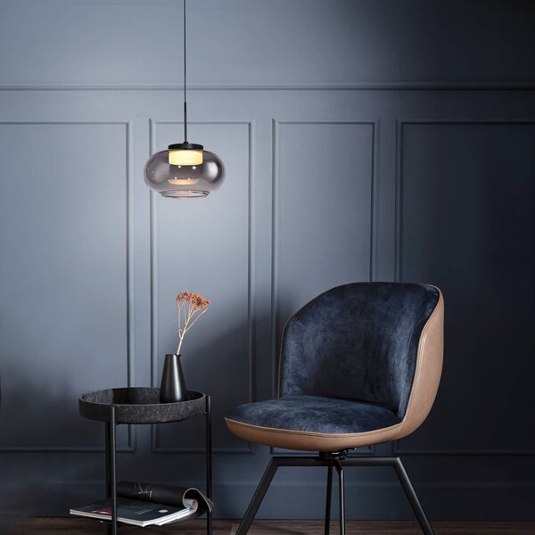 Schöner Wohnen Lampa wisząca szklana Sia, możliwość ściemniania, aluminiowy / szary / cynkowy, salon / jadalnia, szkło, nowoczesny