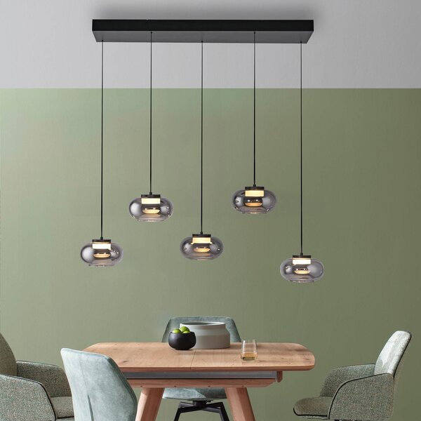 Schöner Wohnen Lampa wisząca szklana Sia, możliwość ściemniania, aluminiowy / szary / cynkowy, salon / jadalnia, szkło, nowoczesny