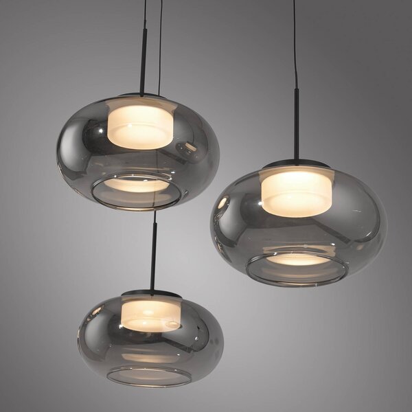 Schöner Wohnen Lampa wisząca szklana Sia, możliwość ściemniania, aluminiowy / szary / cynkowy, salon / jadalnia, szkło, nowoczesny
