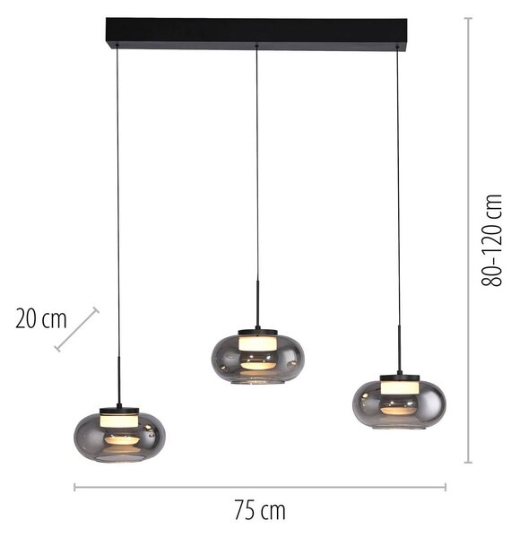 Schöner Wohnen Lampa wisząca szklana Sia, możliwość ściemniania, aluminiowy / szary / cynkowy, salon / jadalnia, szkło, nowoczesny