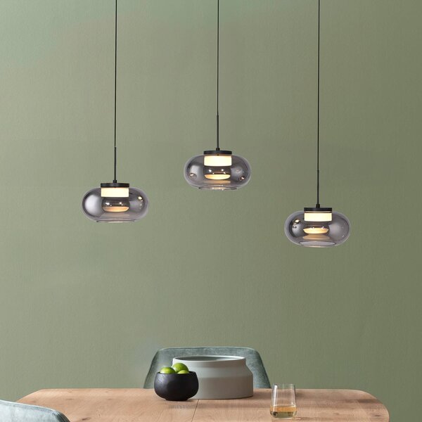 Schöner Wohnen Lampa wisząca szklana Sia, możliwość ściemniania, aluminiowy / szary / cynkowy, salon / jadalnia, szkło, nowoczesny