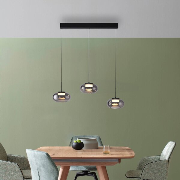 Schöner Wohnen Lampa wisząca szklana Sia, możliwość ściemniania, aluminiowy / szary / cynkowy, salon / jadalnia, szkło, nowoczesny