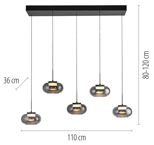 Schöner Wohnen Lampa wisząca szklana Sia, możliwość ściemniania, aluminiowy / szary / cynkowy, salon / jadalnia, szkło, nowoczesny