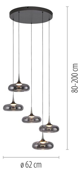 Schöner Wohnen Lampa wisząca szklana Posh, możliwość ściemniania, aluminiowy / szary / cynkowy, salon / jadalnia, szkło, nowoczesny