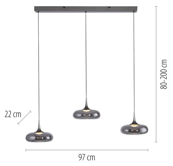 Schöner Wohnen Lampa wisząca szklana Posh, możliwość ściemniania, aluminiowy / szary / cynkowy, salon / jadalnia, szkło, nowoczesny