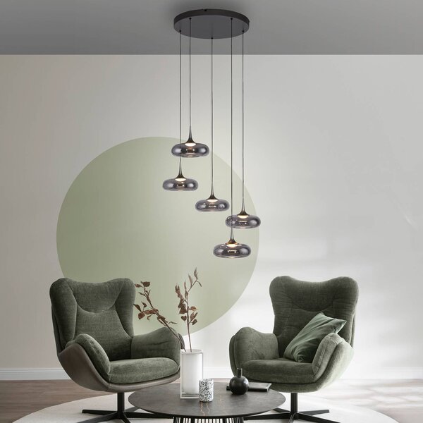 Schöner Wohnen Lampa wisząca szklana Posh, możliwość ściemniania, aluminiowy / szary / cynkowy, salon / jadalnia, szkło, nowoczesny