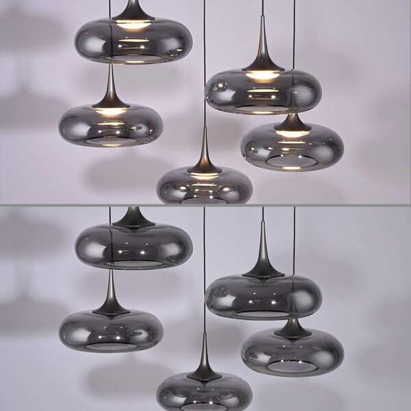 Schöner Wohnen Lampa wisząca szklana Posh, możliwość ściemniania, aluminiowy / szary / cynkowy, salon / jadalnia, szkło, nowoczesny