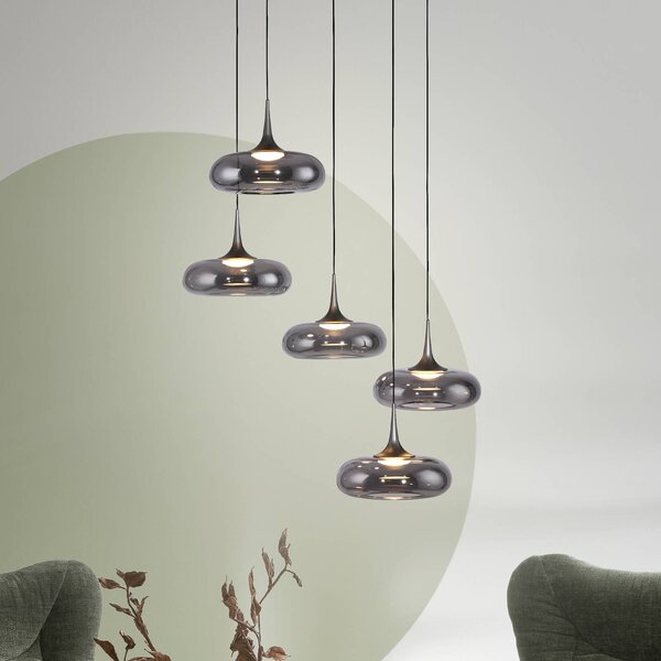 Schöner Wohnen Lampa wisząca szklana Posh, możliwość ściemniania, aluminiowy / szary / cynkowy, salon / jadalnia, szkło, nowoczesny
