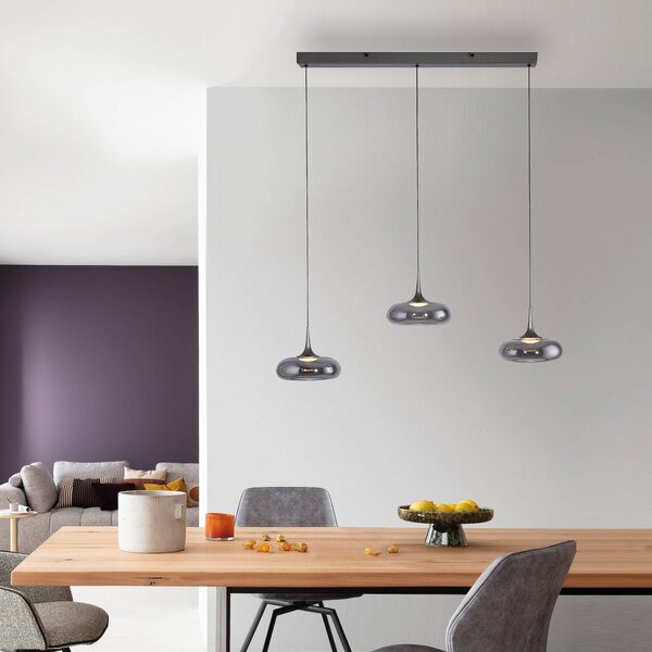 Schöner Wohnen Lampa wisząca szklana Posh, możliwość ściemniania, aluminiowy / szary / cynkowy, salon / jadalnia, szkło, nowoczesny