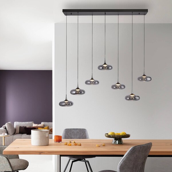 Schöner Wohnen Lampa wisząca szklana Posh, możliwość ściemniania, aluminiowy / szary / cynkowy, salon / jadalnia, szkło, nowoczesny
