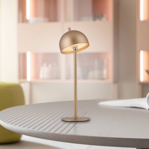 Schöner Wohnen lampa stołowa LED z akumulatorem Bellies, złota, IP54 możliwość ściemniania, mosiężny / złoty, salon / jadalnia, metal, skandynawski